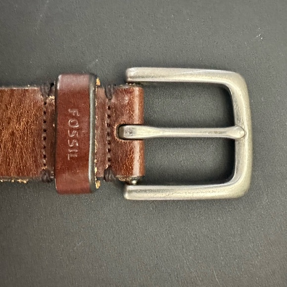 Fossil Brown Genuine Leather Belt with Silver Buckle - Picture 4 of 6